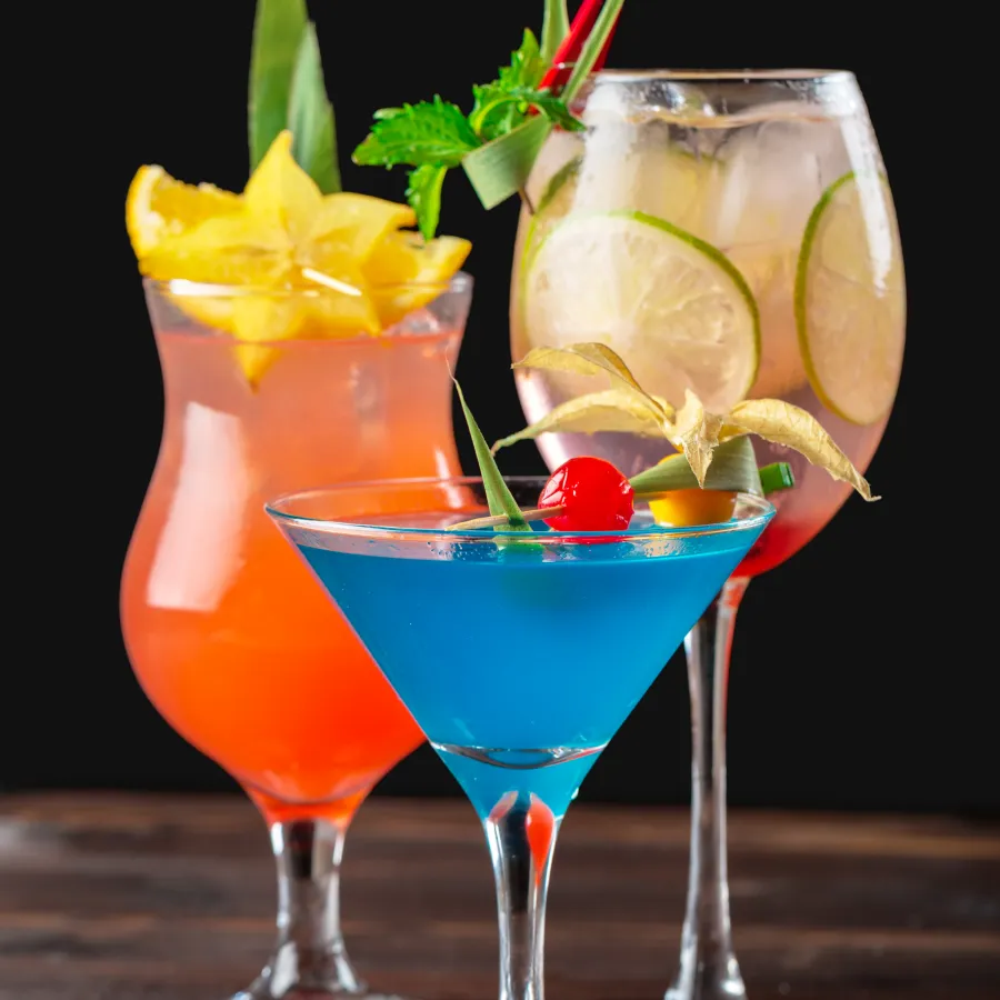 VIRGIN COCKTAILS served in 3 different styled glasses